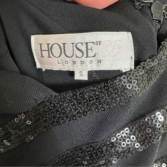 House of CB Mini Dress Black Sequin Long Sleeve Backless Cut out Front - Picture 4 of 10